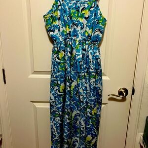 Blue and Green Sleeveless Maxi Dress